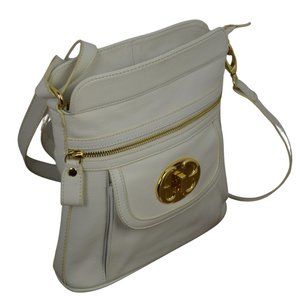 Emma Fox White Leather Bag with Gold Tone Embellishments